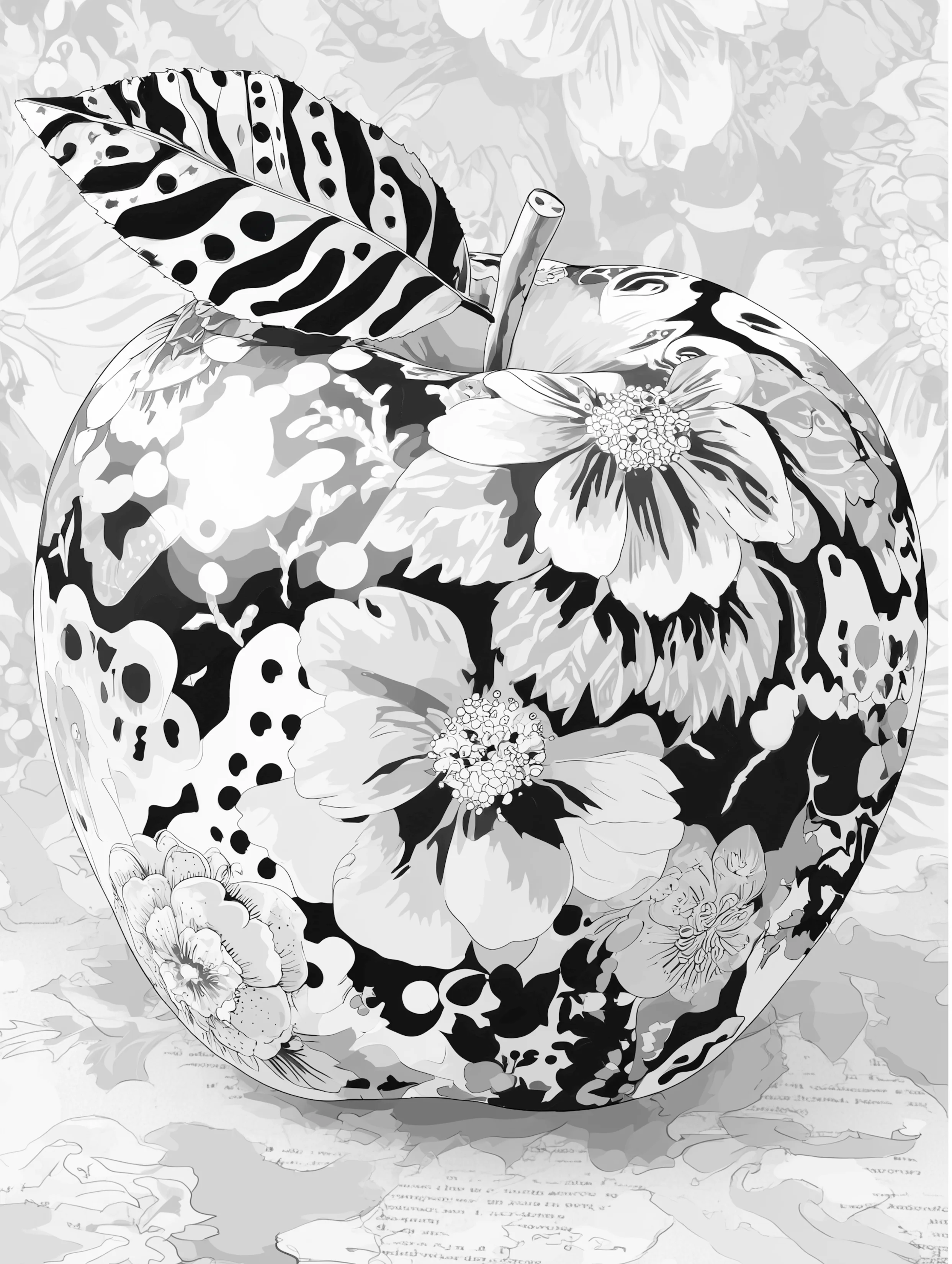 Free printable apple coloring page for adults featuring decorative apple with white background